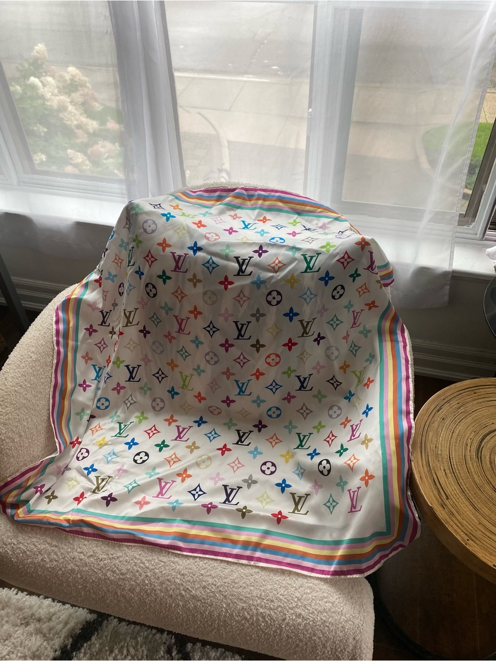 100% SILK Scarf with Multicolor Monogram Print never worn 🆕